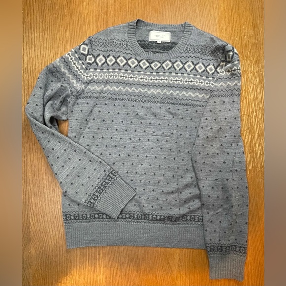 Frank & Oak sweater mens M fair isle wool blend grey outdoor ski lodge costal - Picture 3 of 9